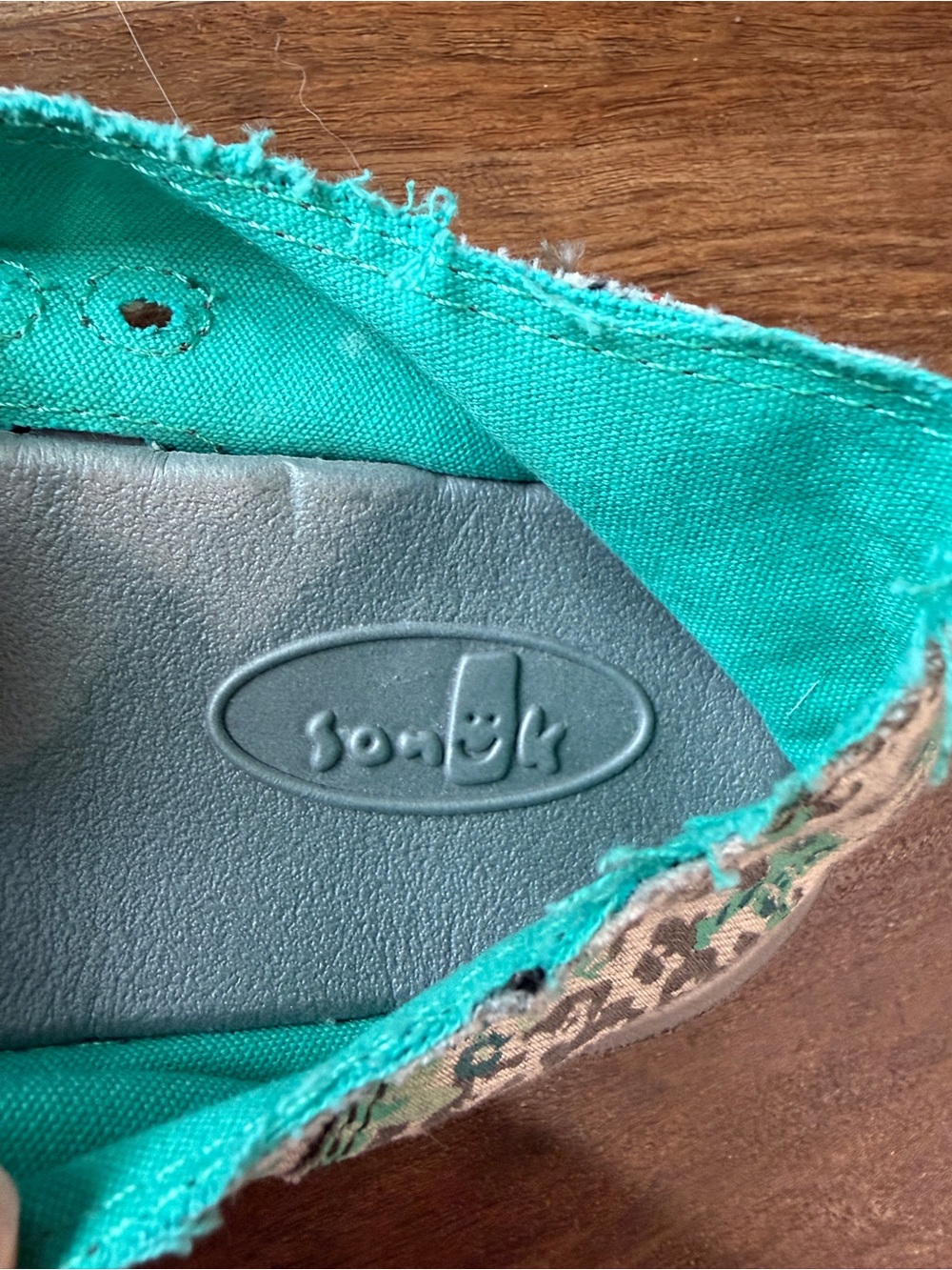Sanuk Teal and Gray Leopard Floral Donna Mixed Up Canvas Loafers NEVER WORN - Picture 4 of 5